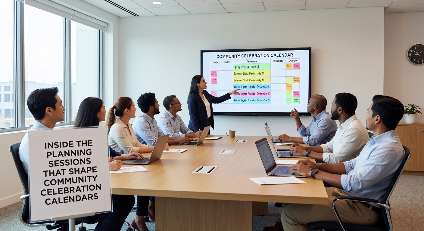 Group discussion during a community event calendar planning meeting