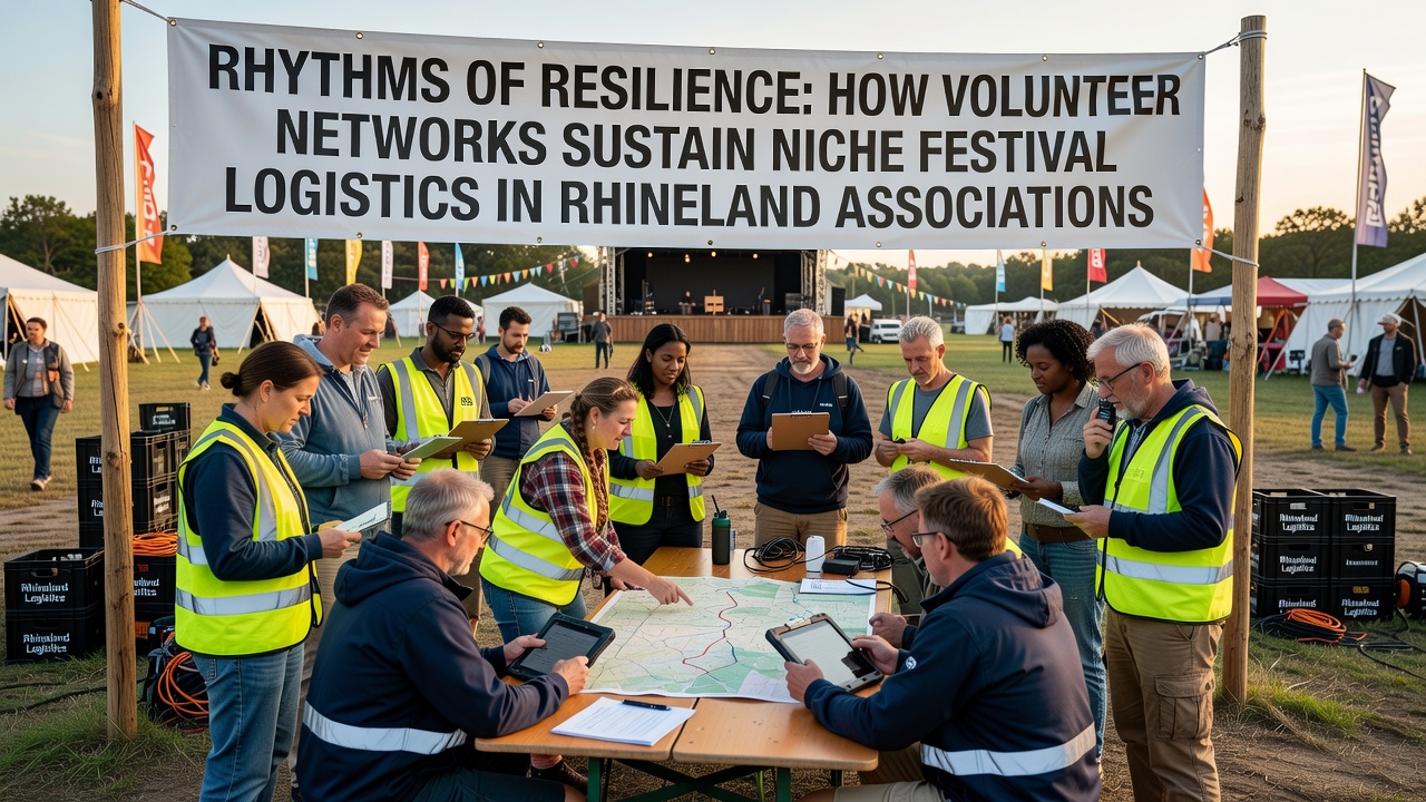 Ehrenamtliche Helfer koordinieren Logistik bei einem rheinländischen Nischenfestival